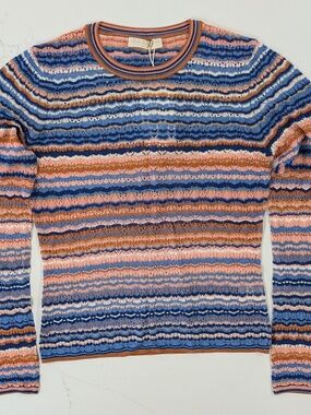 Ulla Johnson Lunaire Knit Top Large L Sunset Stripe Long Sleeve Pointelle NWT